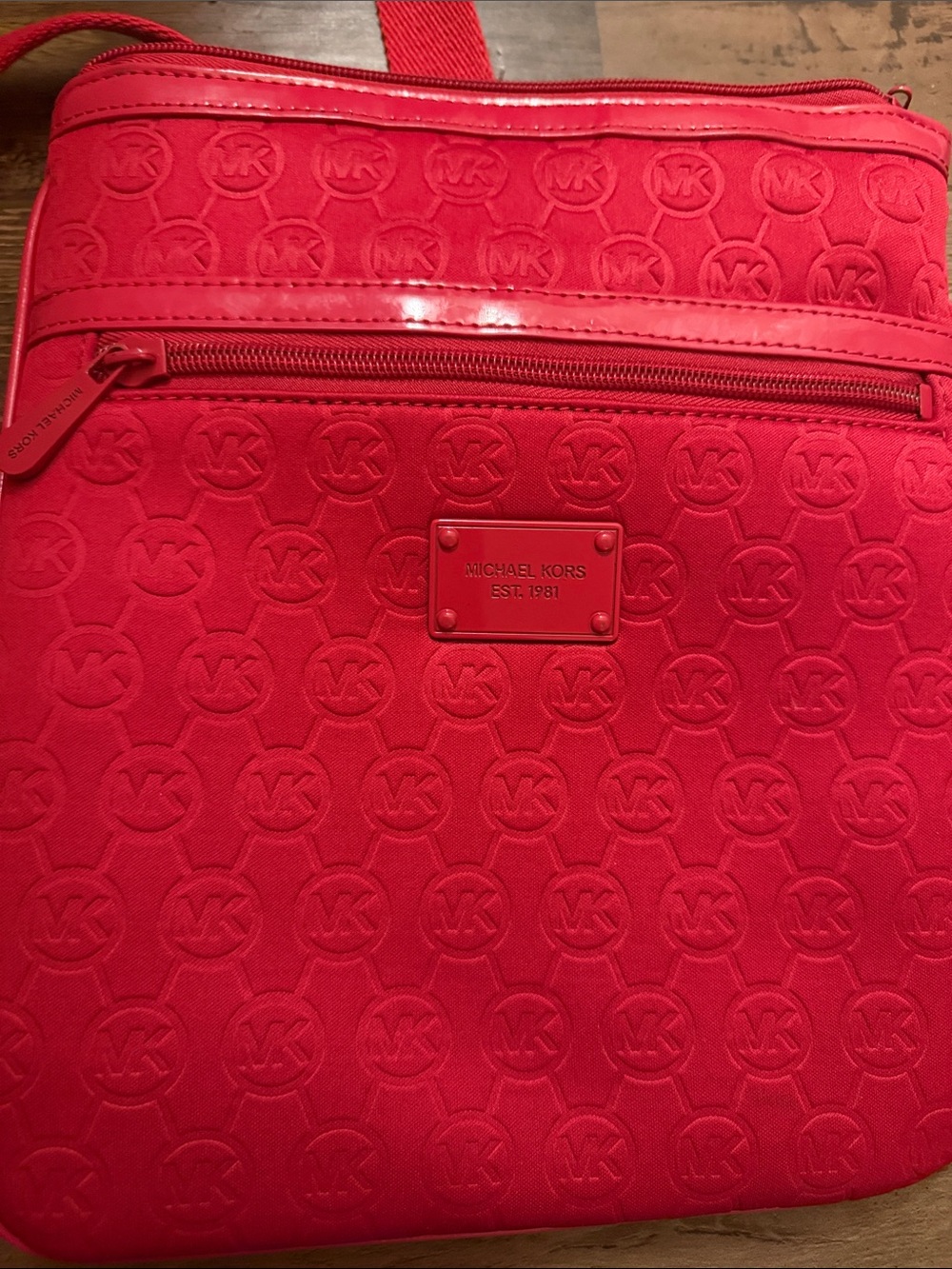 Michael Kors Bright Red Embossed MK Crossbody Bag